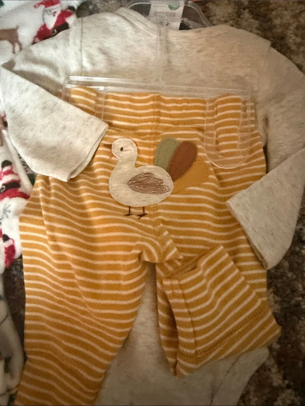 Carter's Gray 'My First Thanksgiving' Baby Bodysuit & Christmas Footed Pajama
